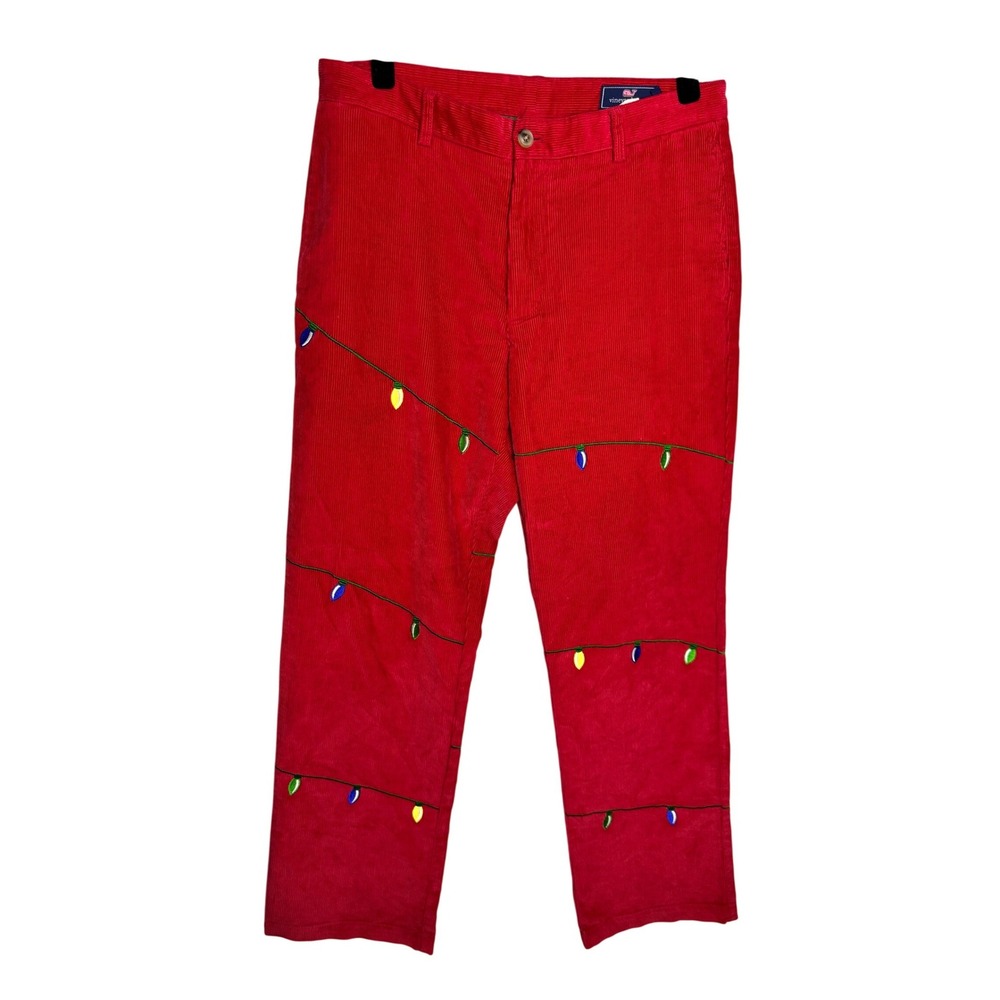 Vineyard Vines‎ Men Red Corduroy Christmas Light Pants Holiday Embroidered 33x32
